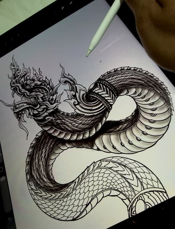 Sun’s original hand-drawn Thai Naga design